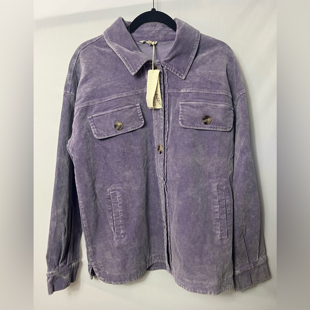 Mystree Corduroy Shacket | Button Front Jacket Shirt | Lavender
